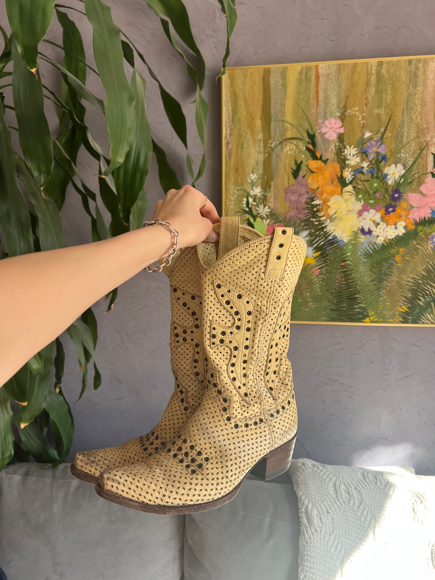 Tan Riveted Cowgirl Boots