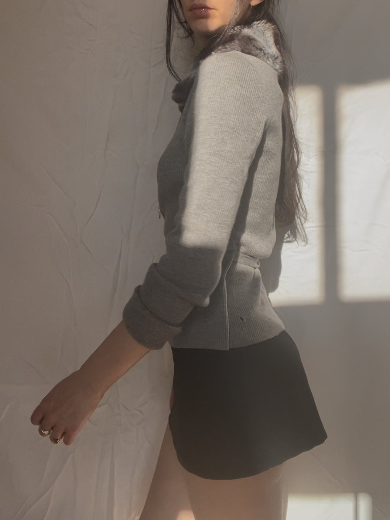 Wool Fur Collar Wrap Cardigan