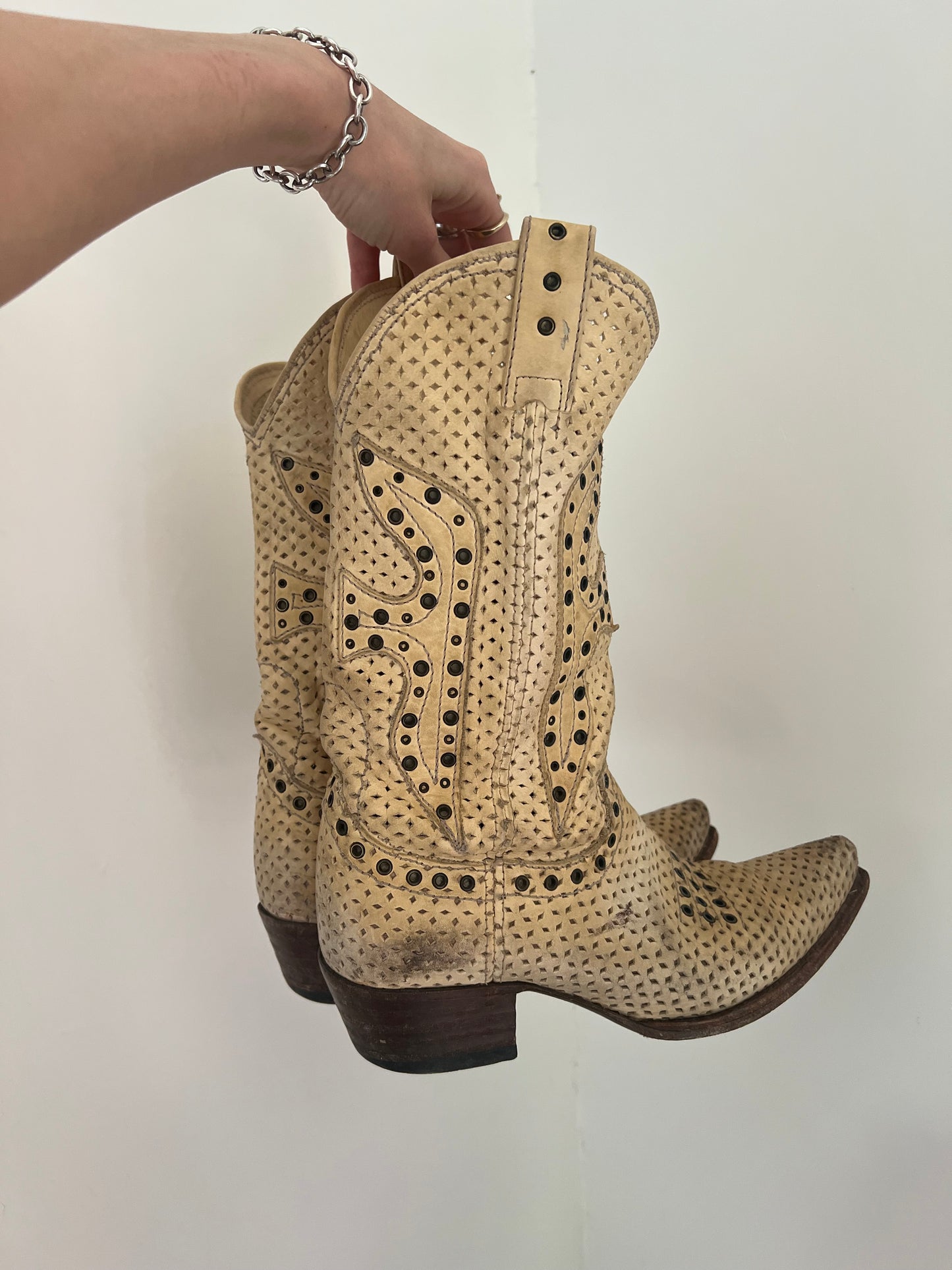 Tan Riveted Cowgirl Boots