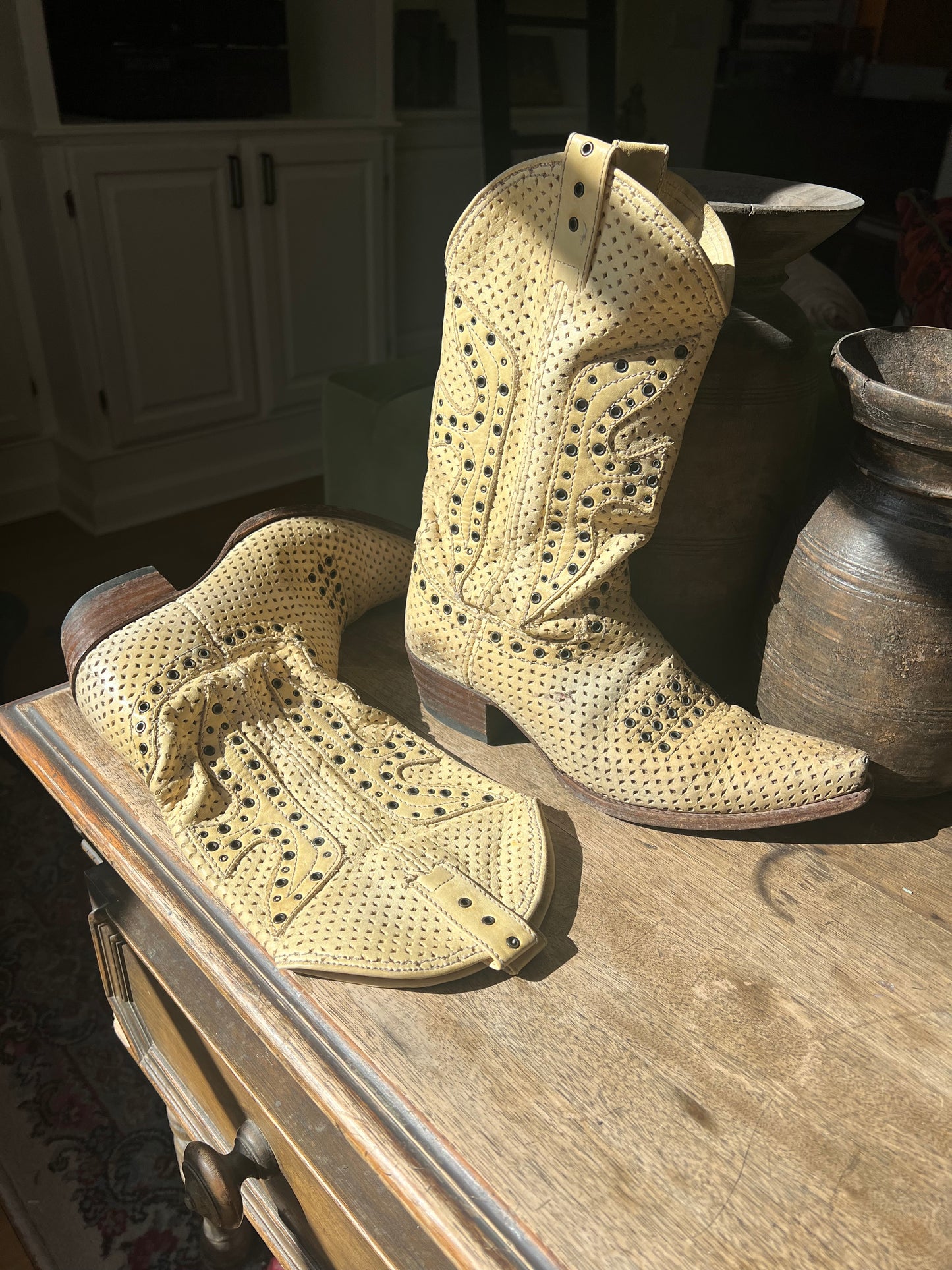 Tan Riveted Cowgirl Boots