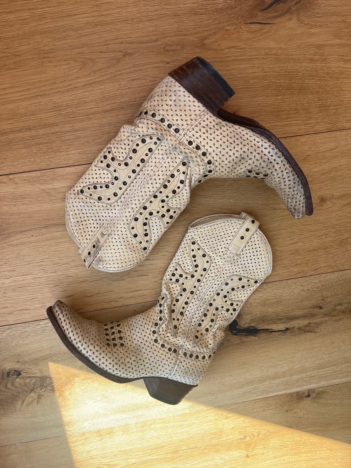 Tan Riveted Cowgirl Boots