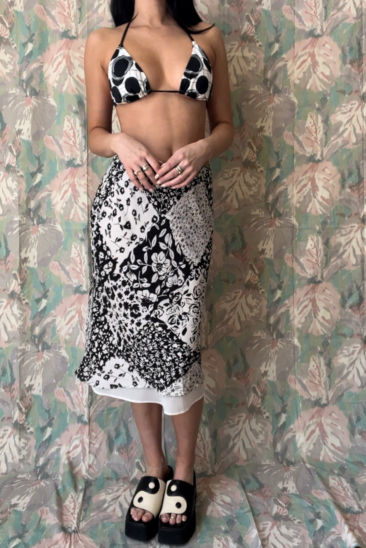 Vintage Silk Floral Diamond Print Skirt