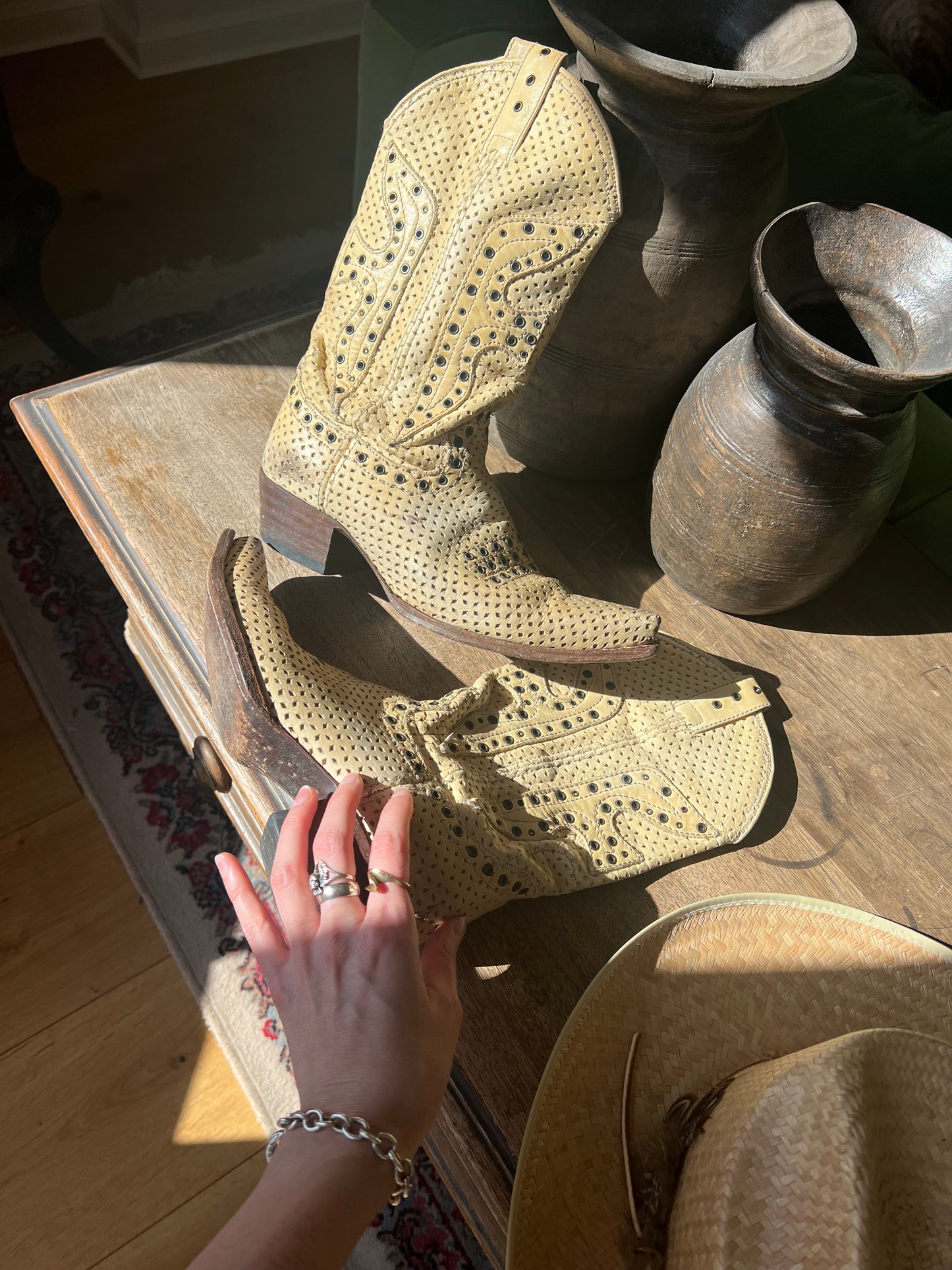 Tan Riveted Cowgirl Boots