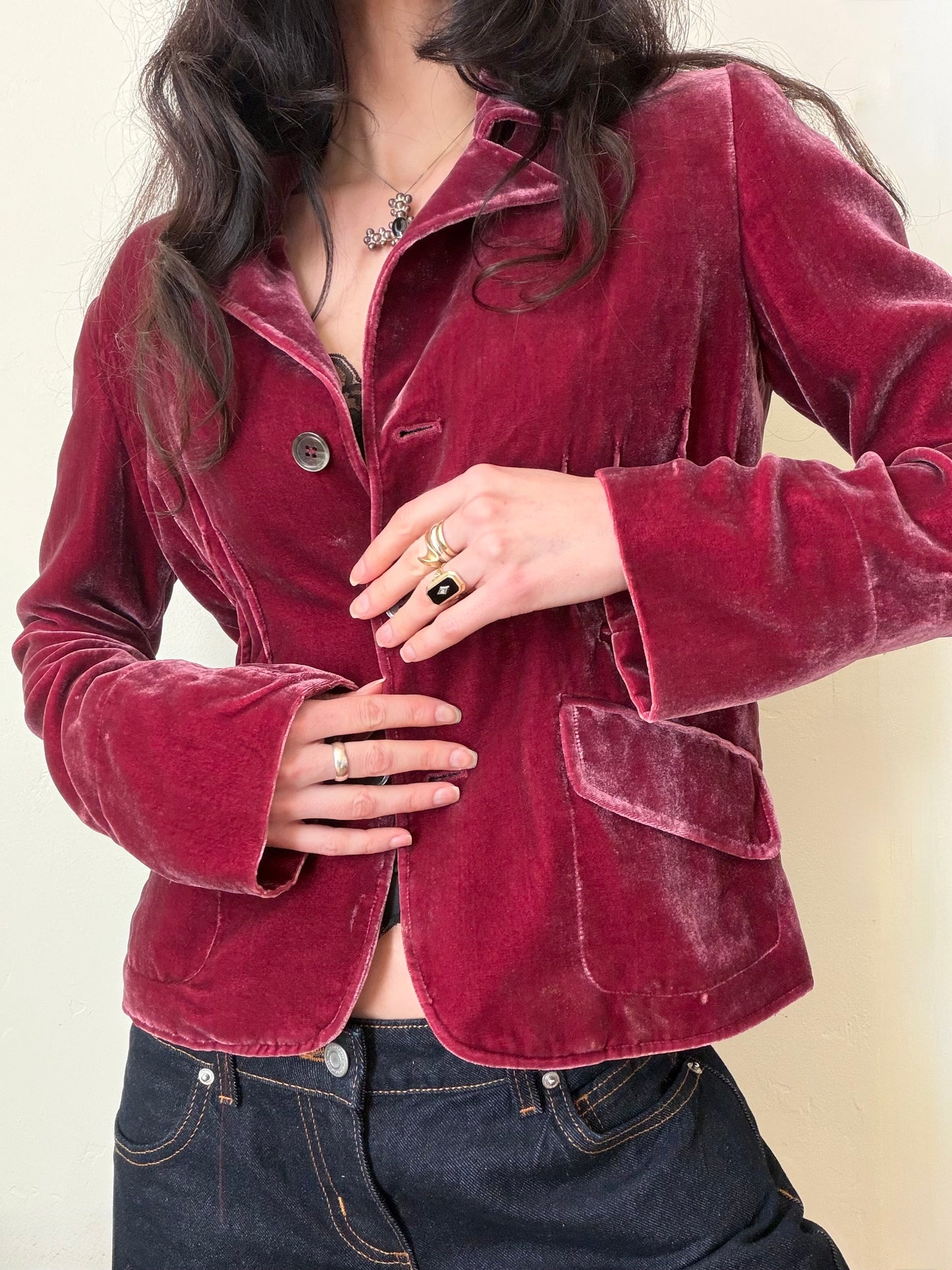 Vintage Raspberry Velvet Blazer