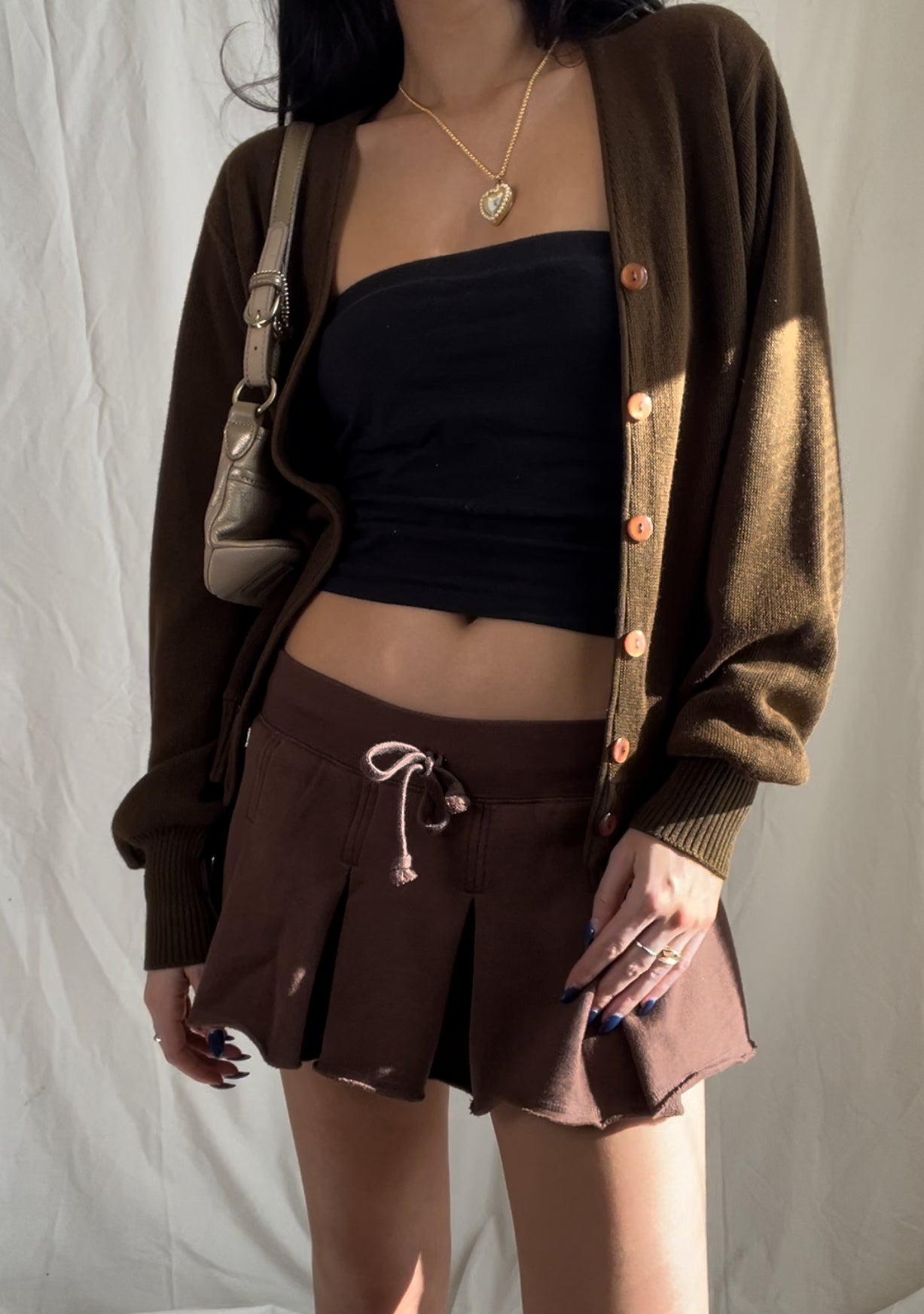 Y2k Brown Pleated Mini Skirt