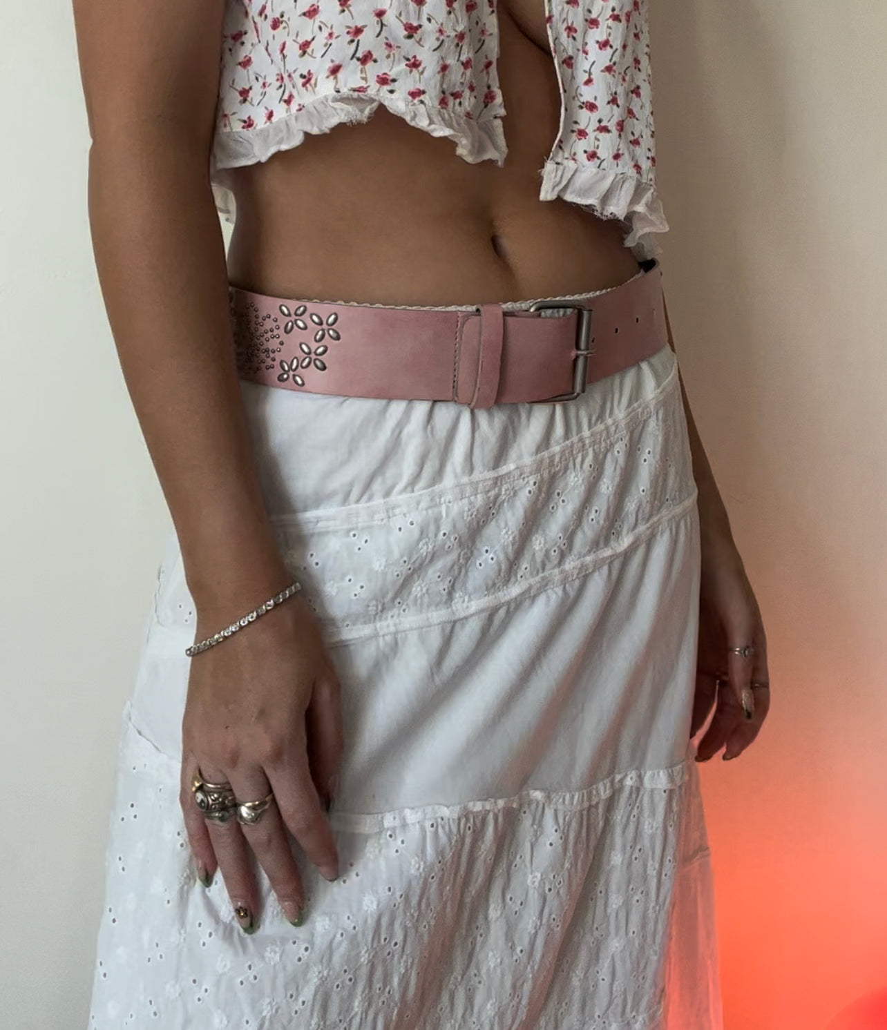 Vintage Pink Stud Belt