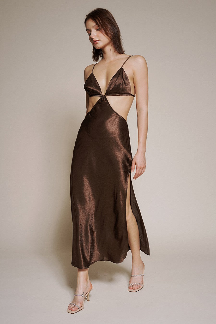 Chocolate Satin Maxi Dress