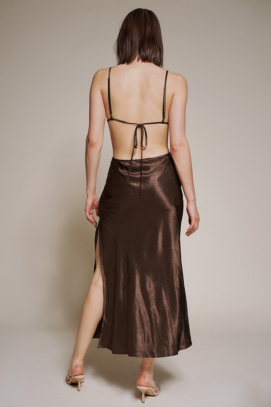 Chocolate Satin Maxi Dress