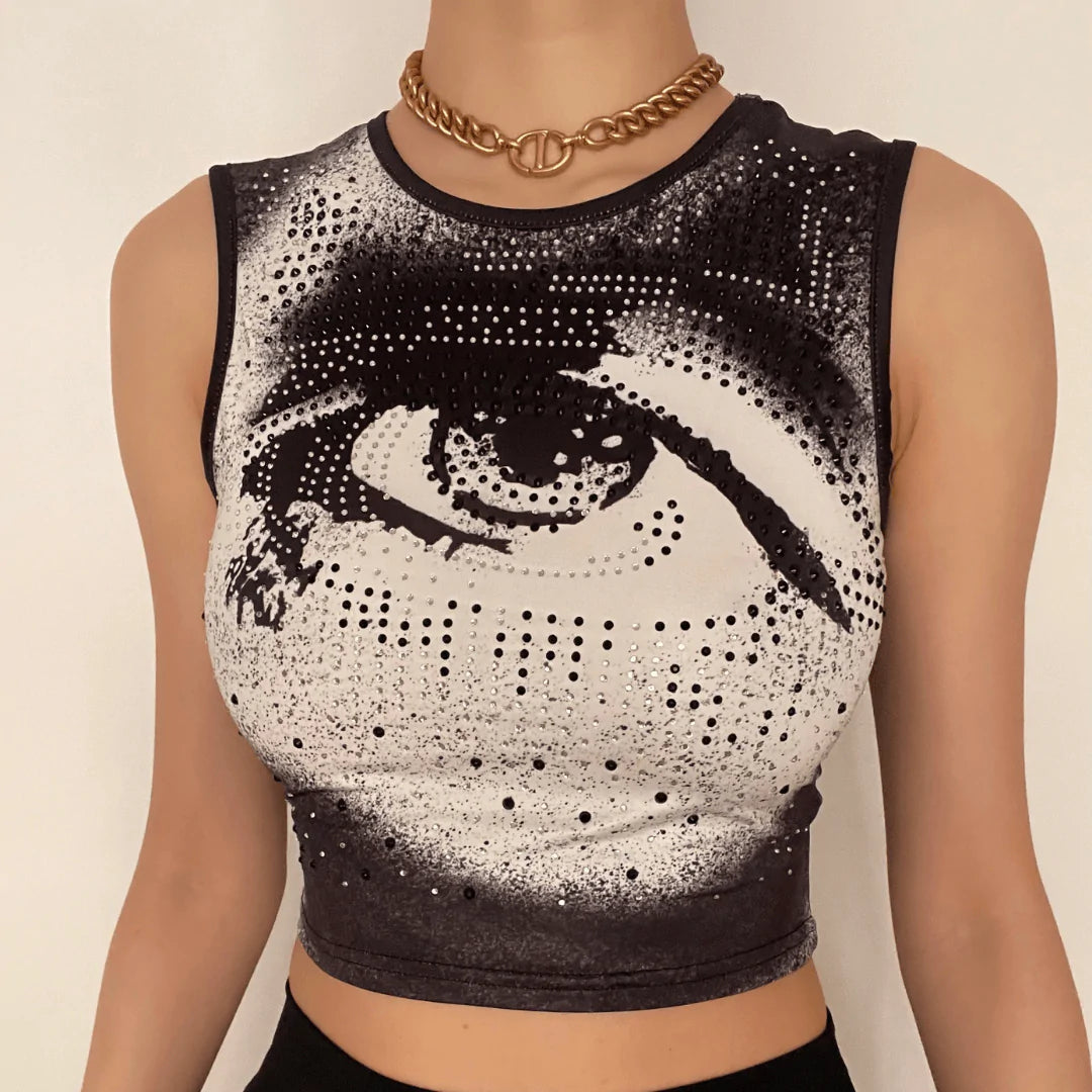 Grunge Eye Print Crop