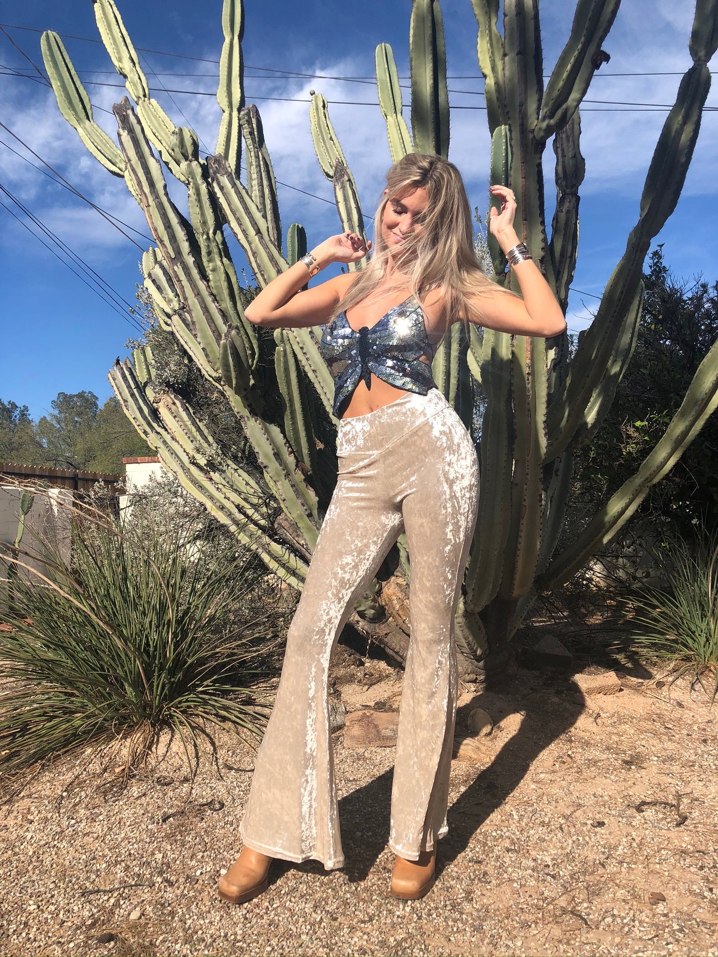 Crushed Velvet Flare Pants