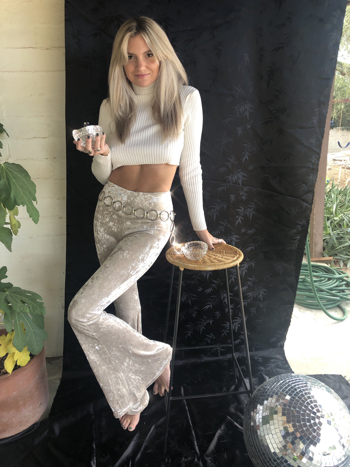Crushed Velvet Flare Pants