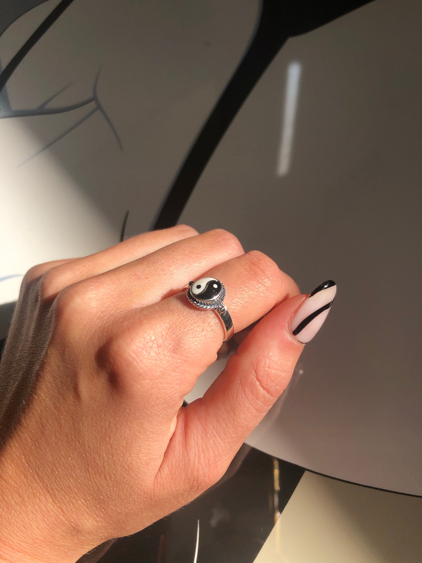 Sterling Silver Yin Yang Circle Ring