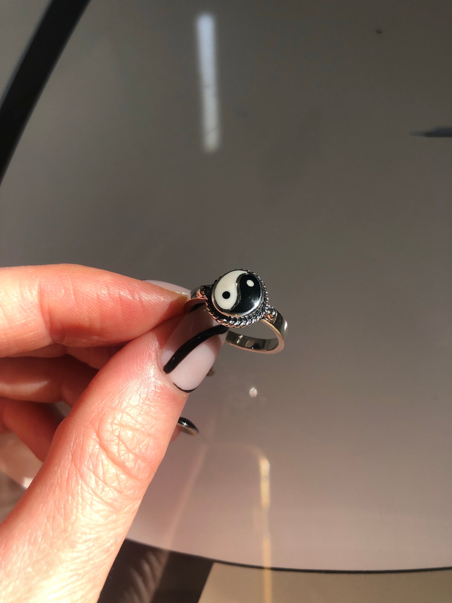 Sterling Silver Yin Yang Circle Ring