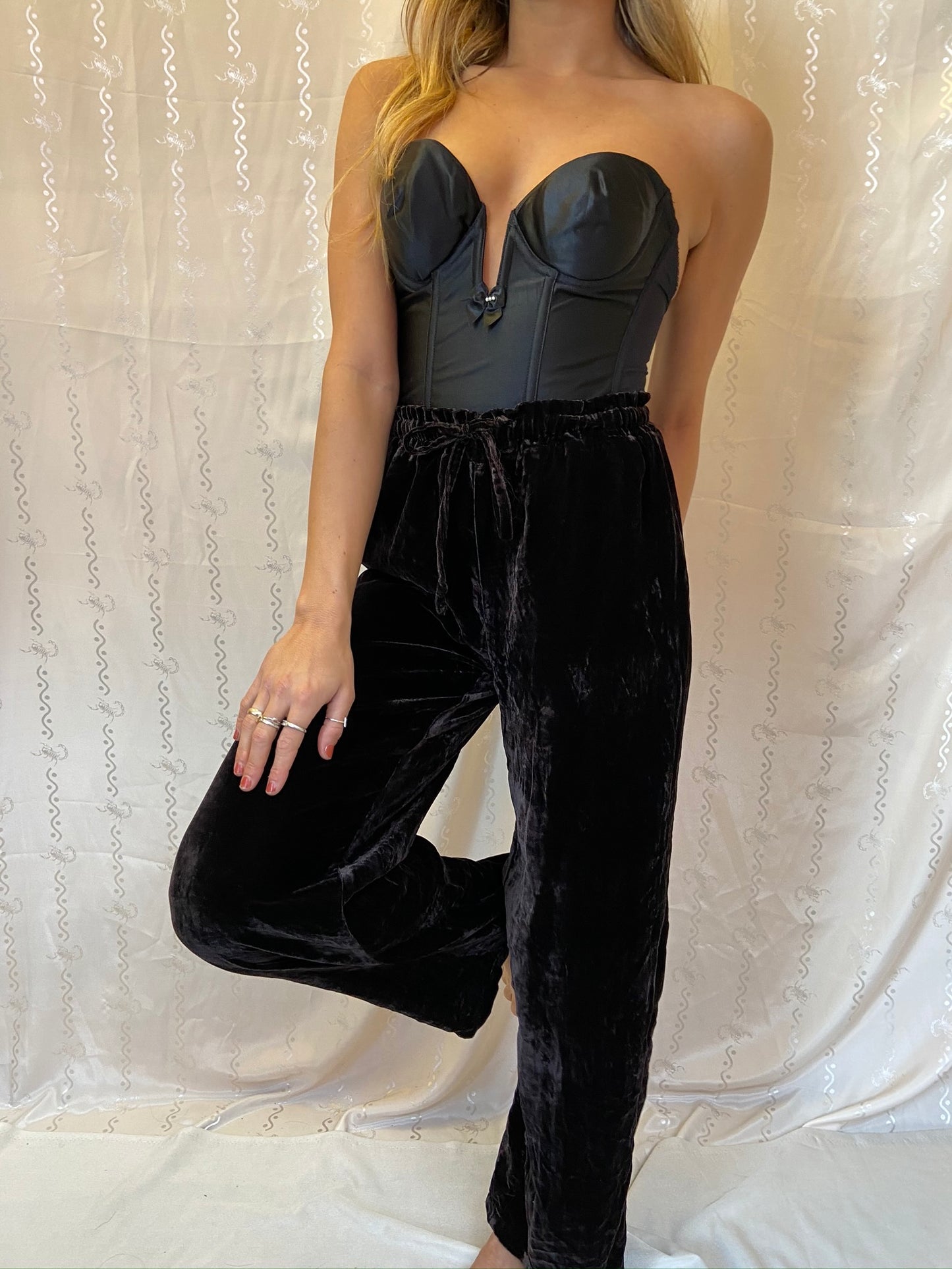 Brown Velvet Drawstring Pants