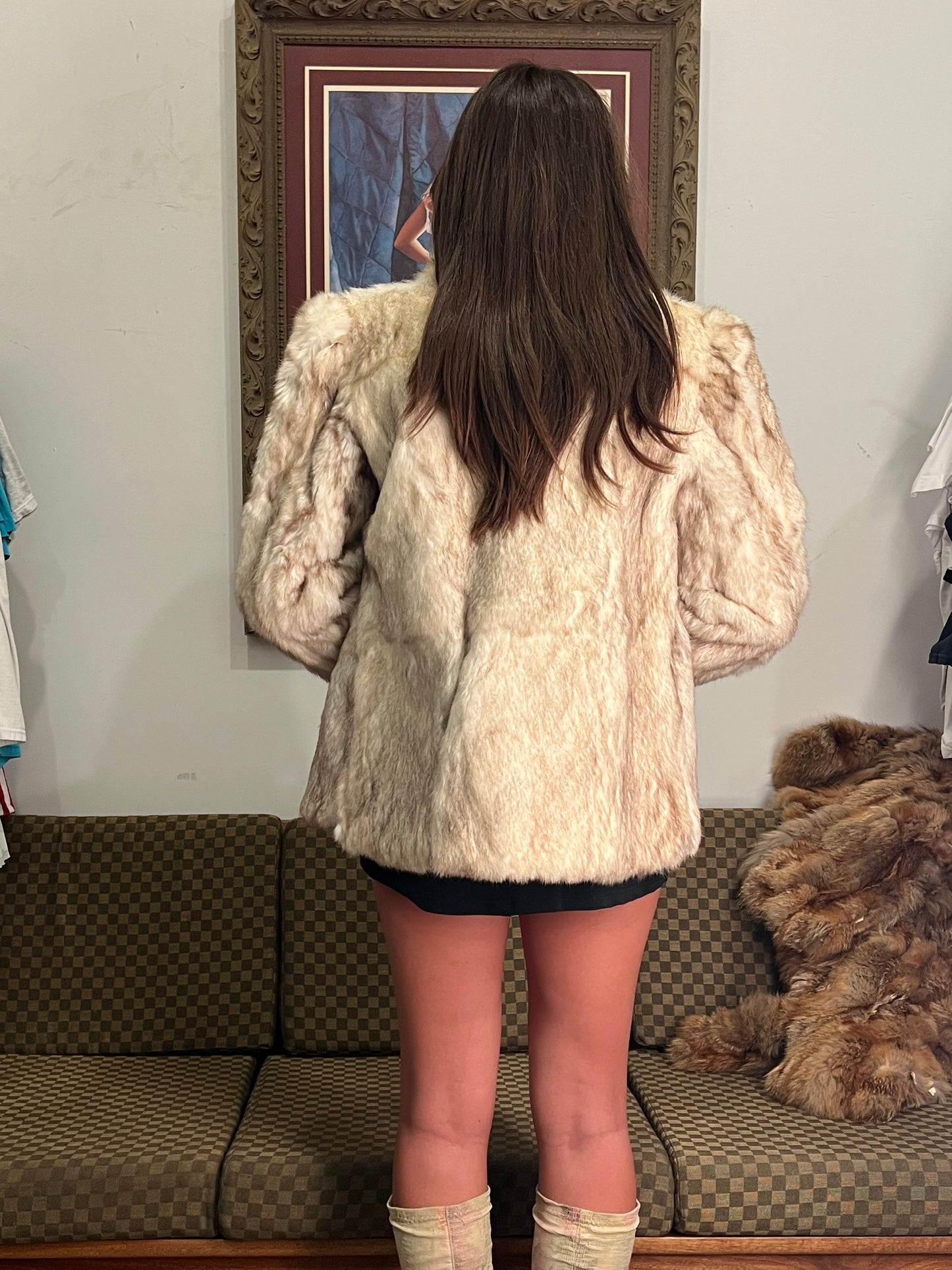 Vtg Rabbit Fur Coat