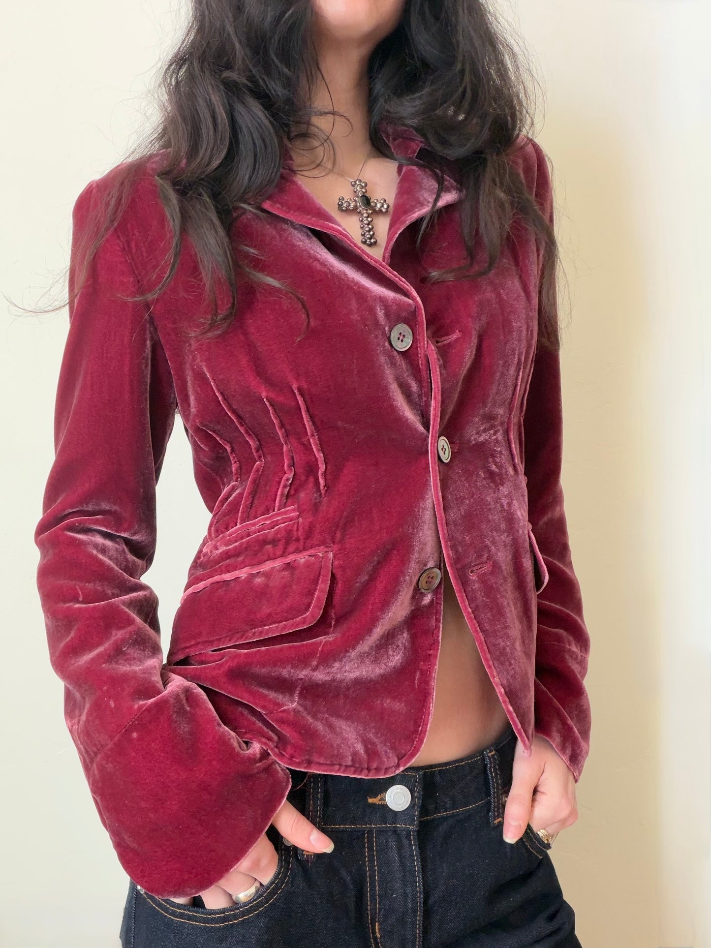 Vintage Raspberry Velvet Blazer
