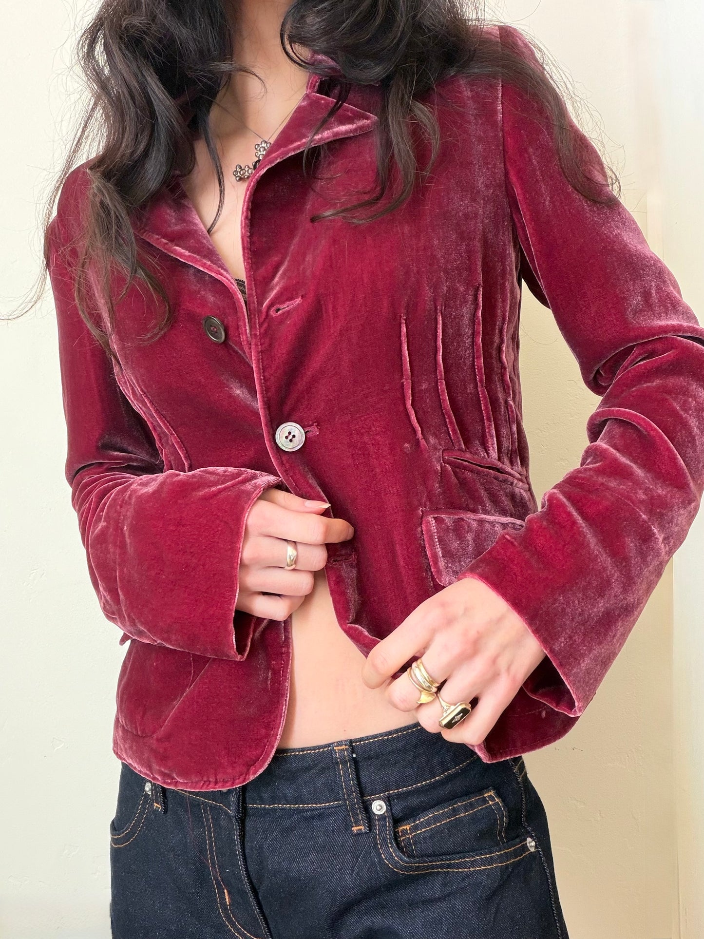 Vintage Raspberry Velvet Blazer