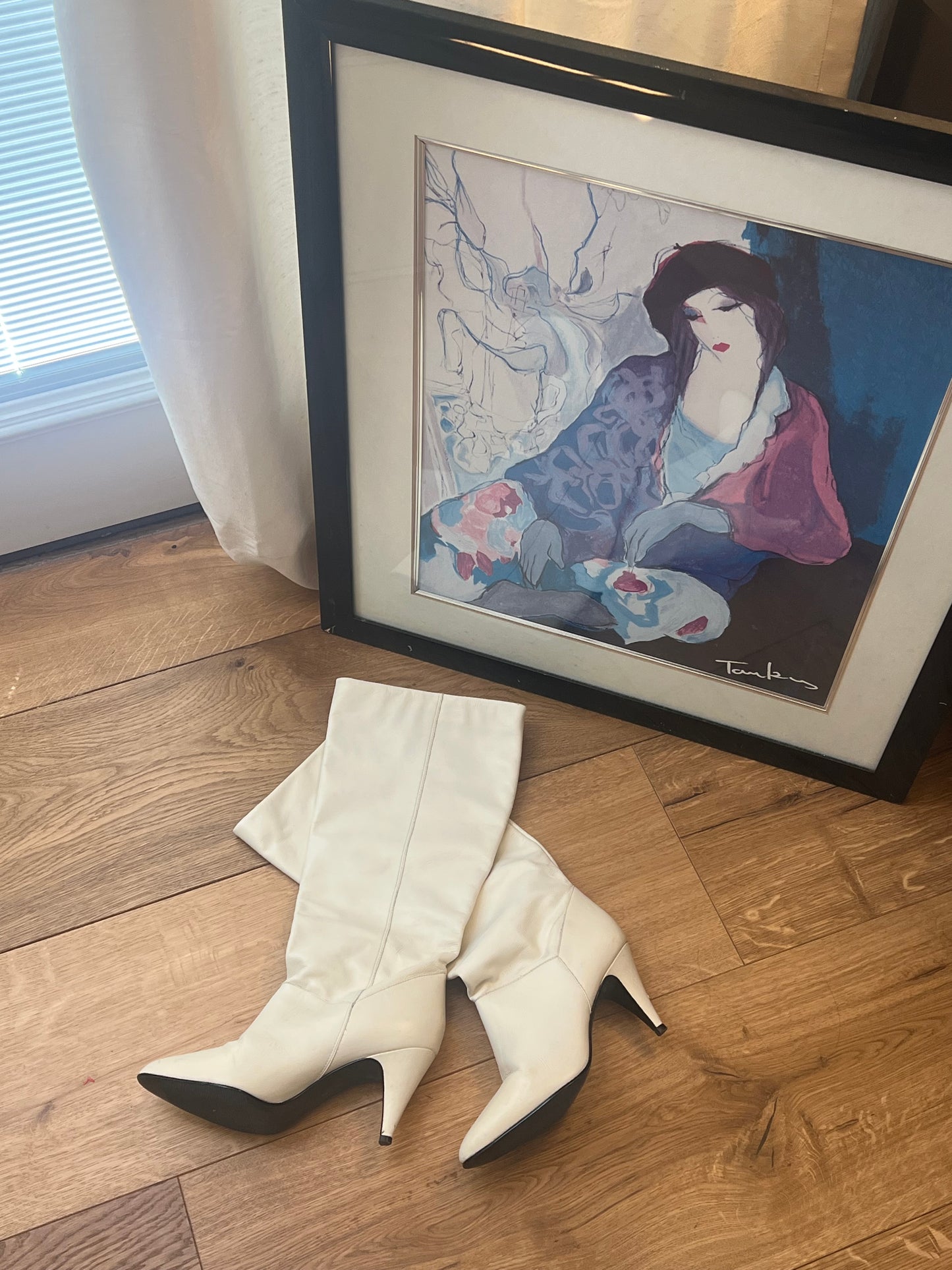 Vintage 9 West Cone Heel Cream Boots