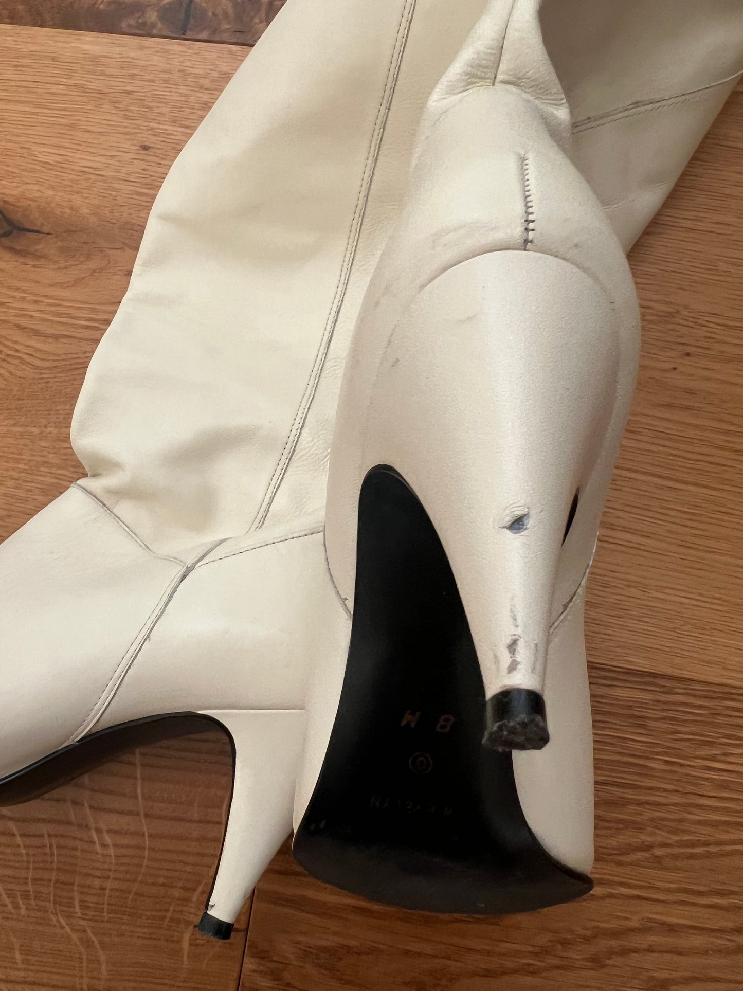 Vintage 9 West Cone Heel Cream Boots