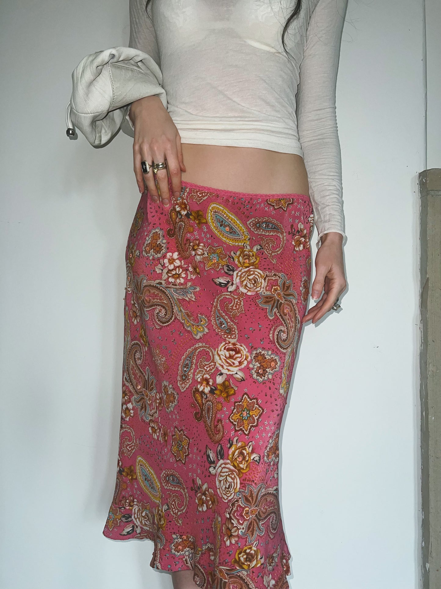 Silk Paisley Bougainvillea Skirt 30”