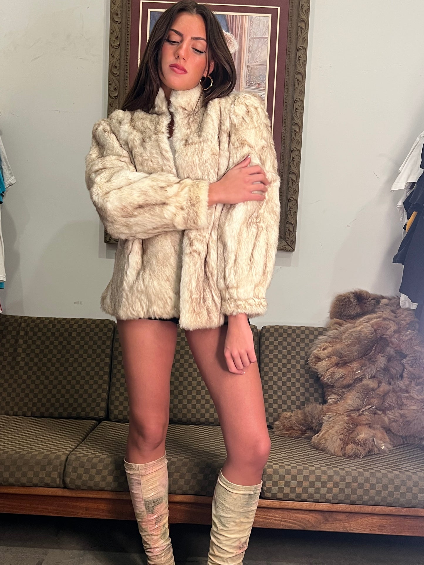 Vtg Rabbit Fur Coat