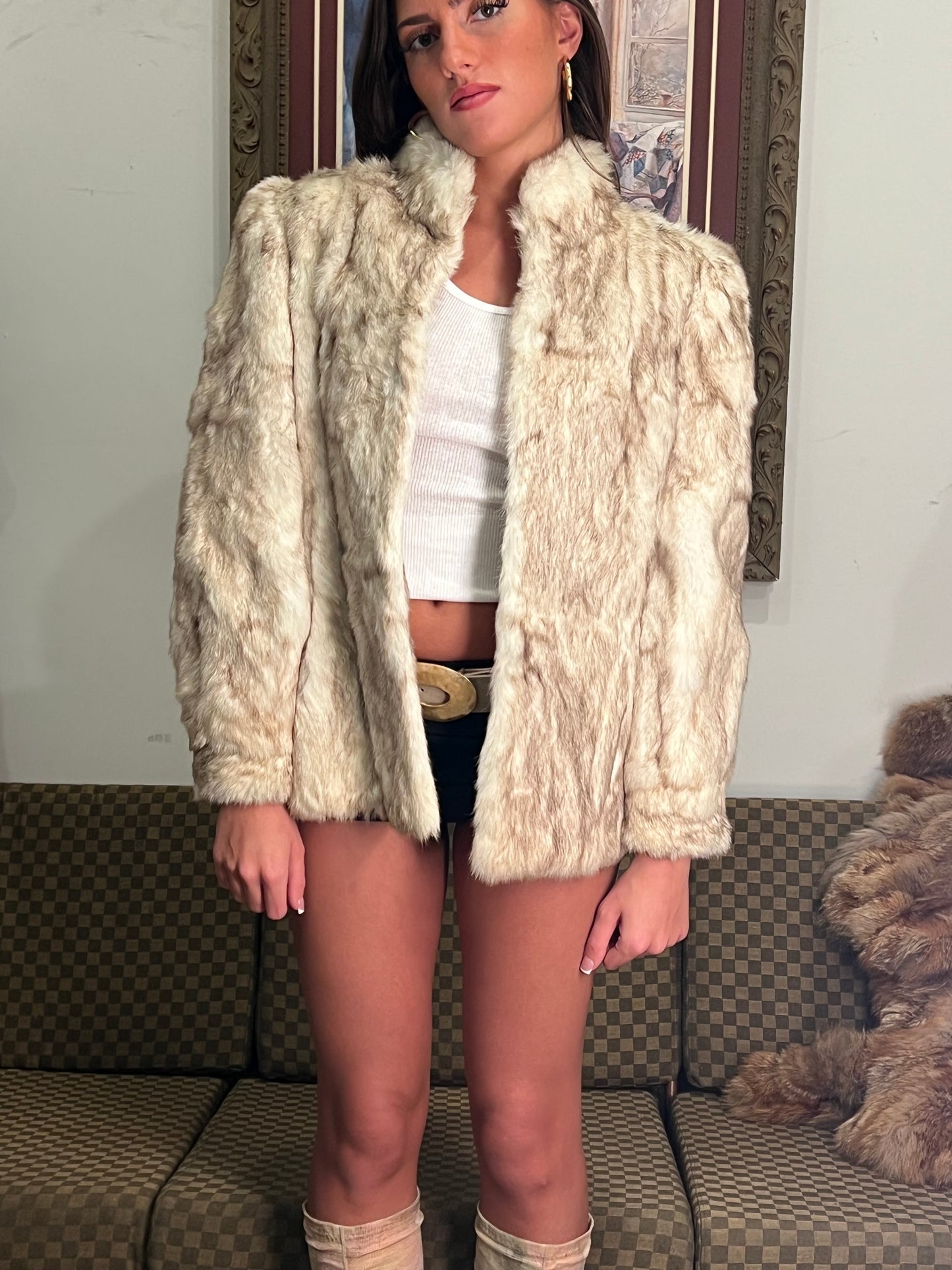 Vtg Rabbit Fur Coat