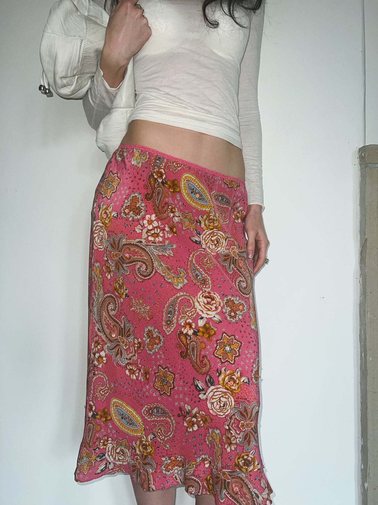 Silk Paisley Bougainvillea Skirt 30”