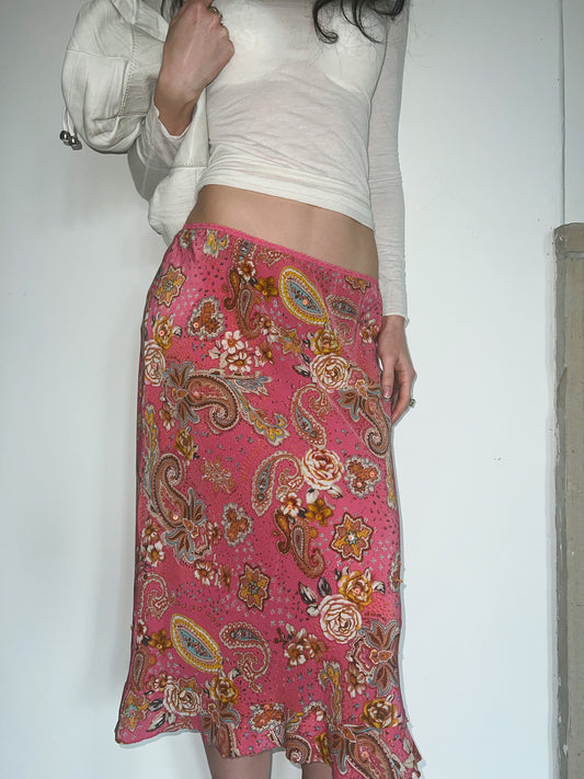 Silk Paisley Bougainvillea Skirt 30”