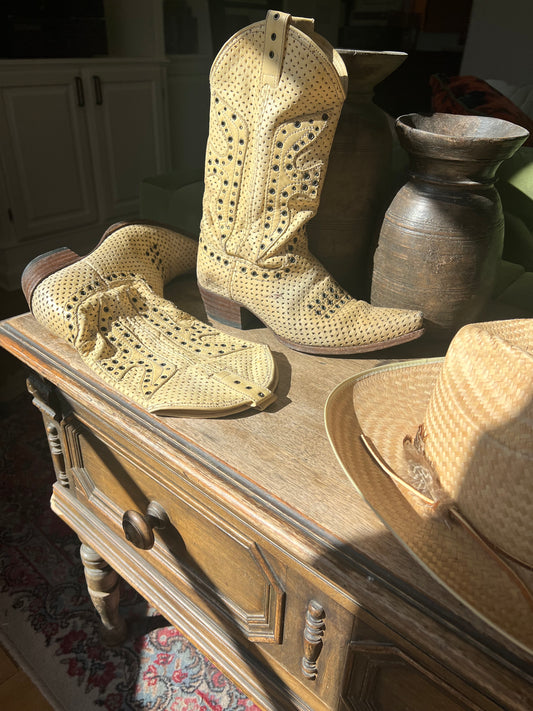 Tan Riveted Cowgirl Boots
