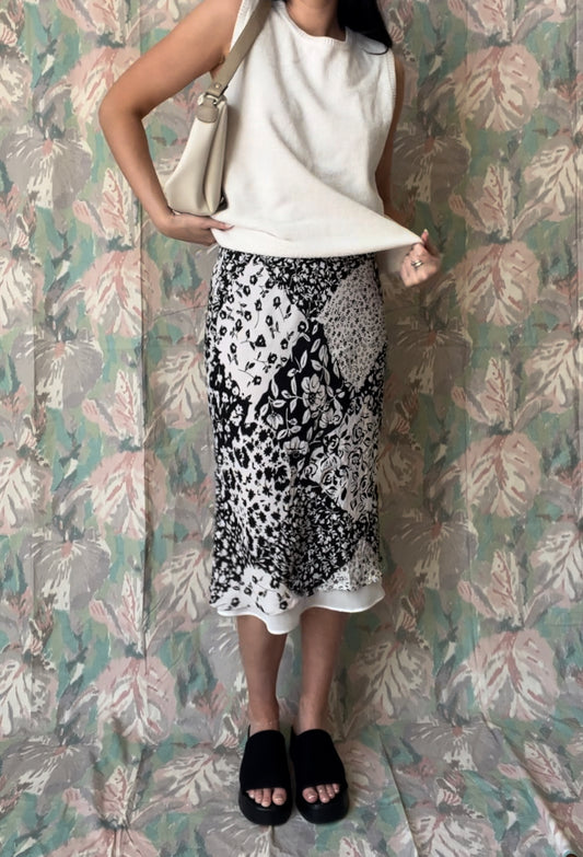Vintage Silk Floral Diamond Print Skirt