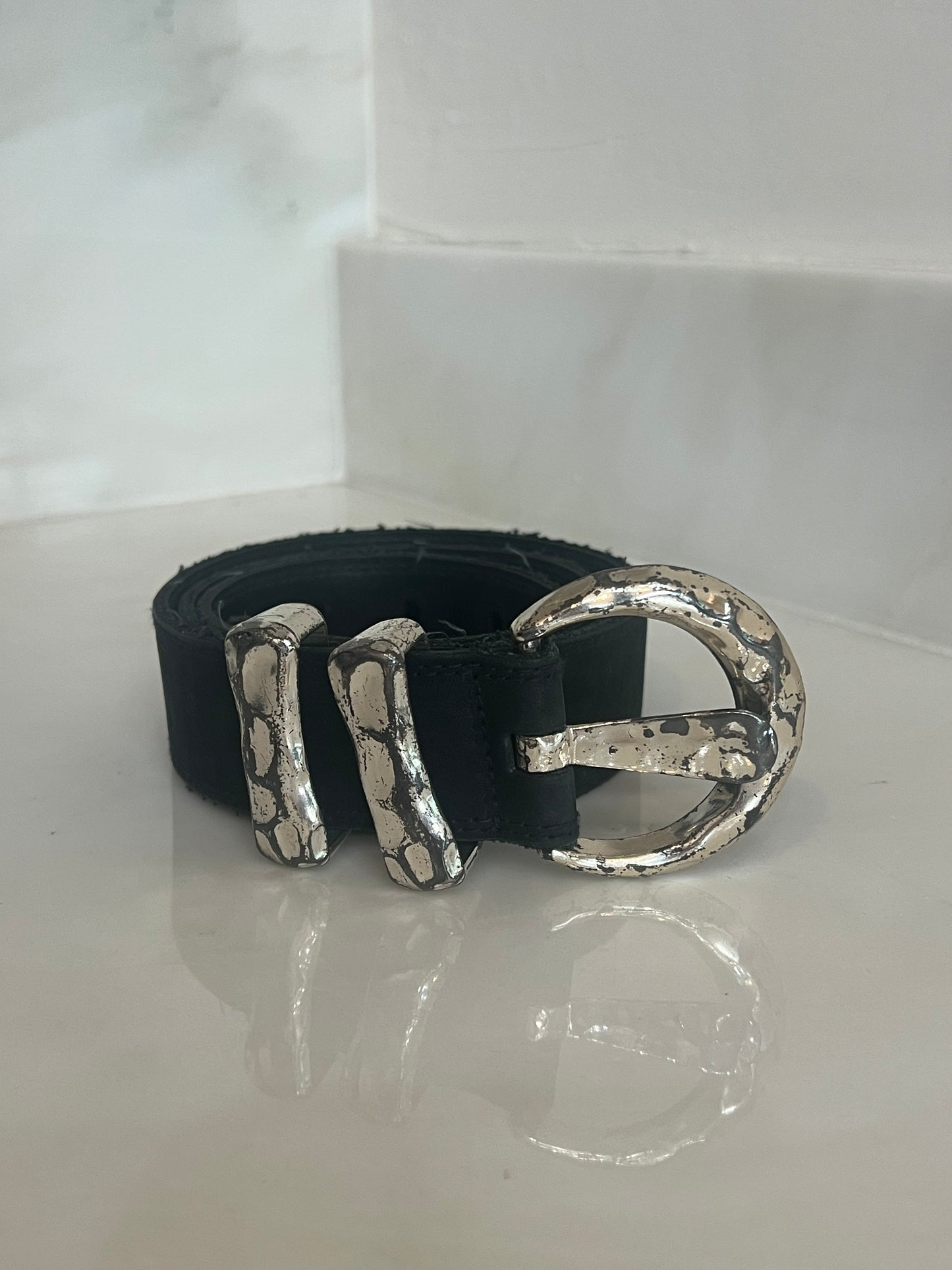 Chunky Hammered Buckle Leather Belt