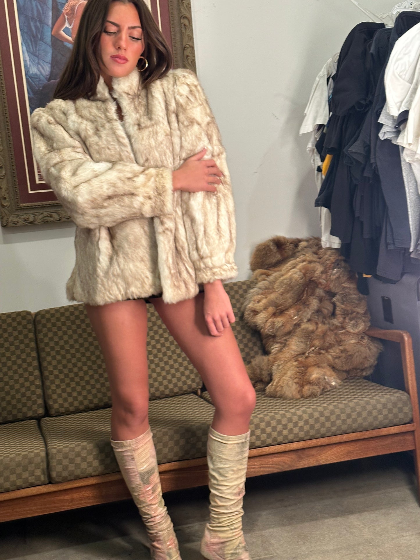 Vtg Rabbit Fur Coat