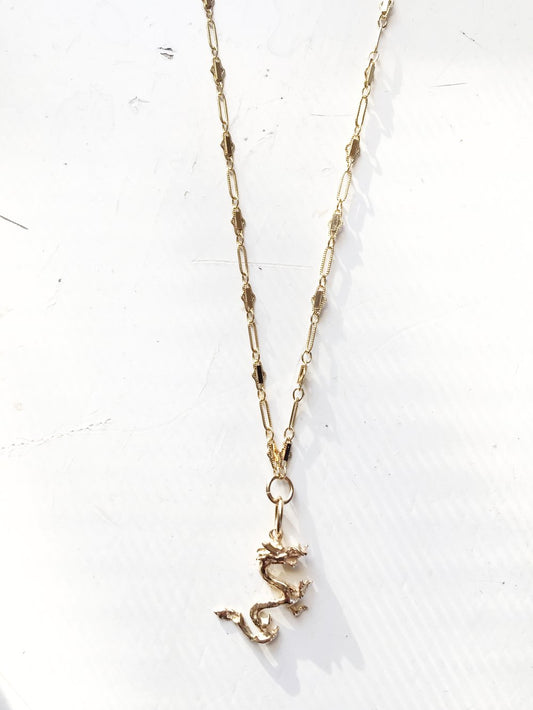 Solid Gold Dragon Necklace 14k
