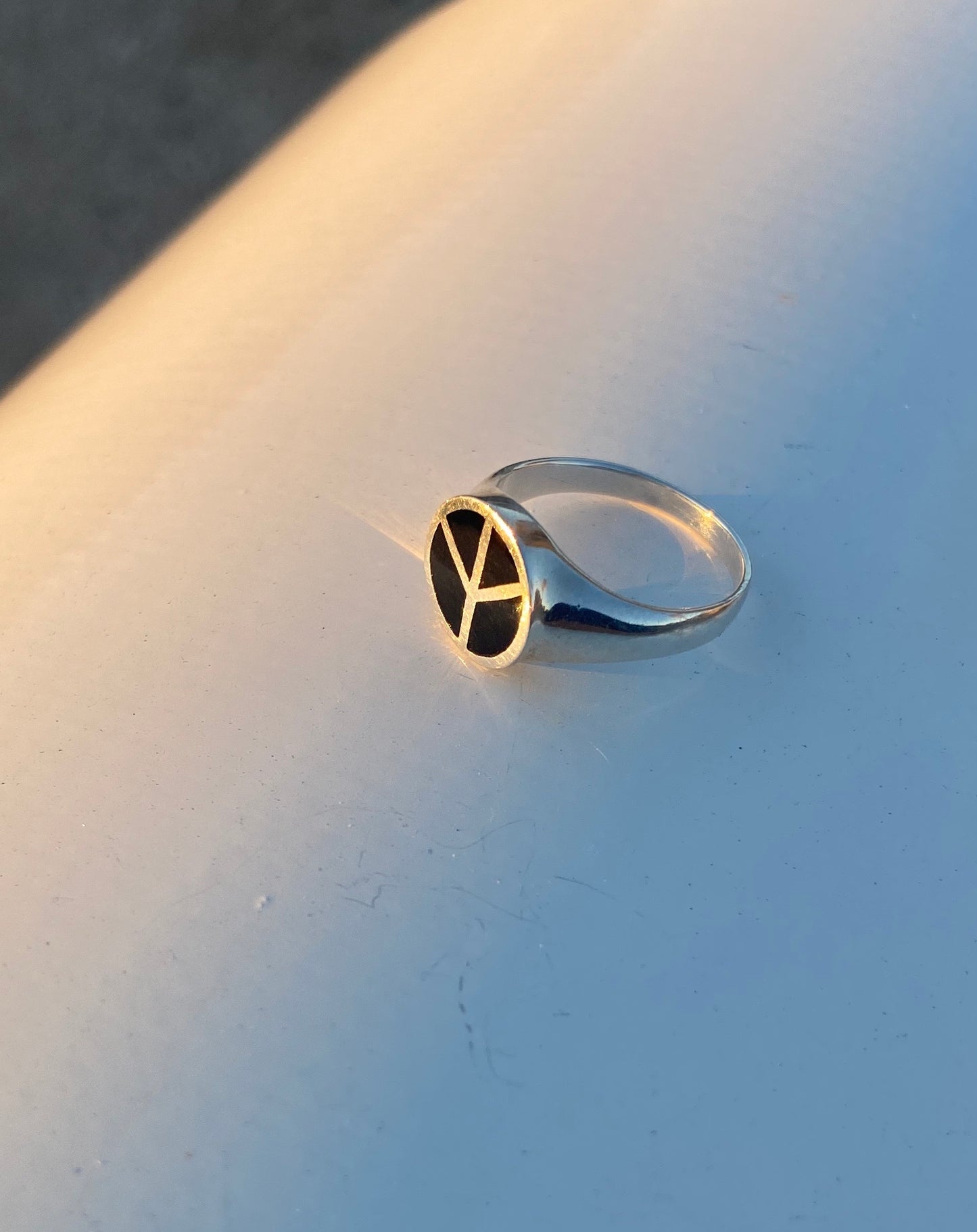Silver & Onyx Peace Sign Ring