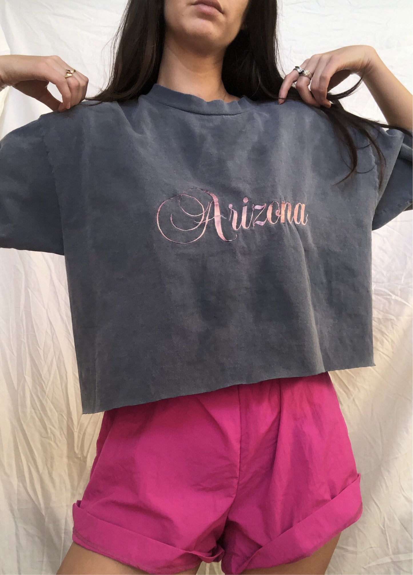 Embroidered Faded Zona Crop