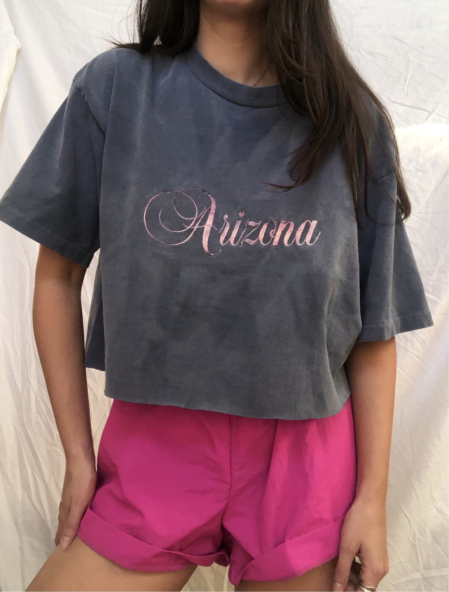 Embroidered Faded Zona Crop
