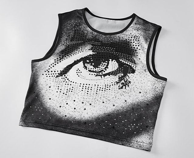 Grunge Eye Print Crop