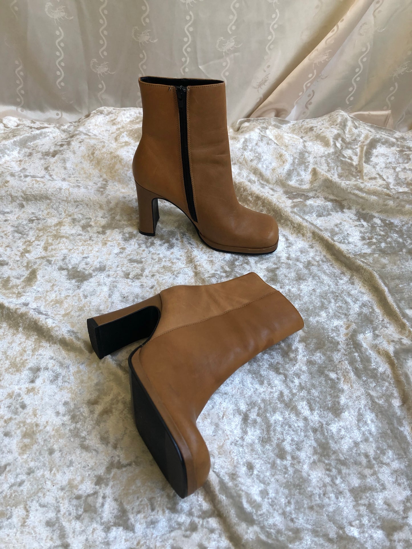 Camel Square Toe Booties / 7