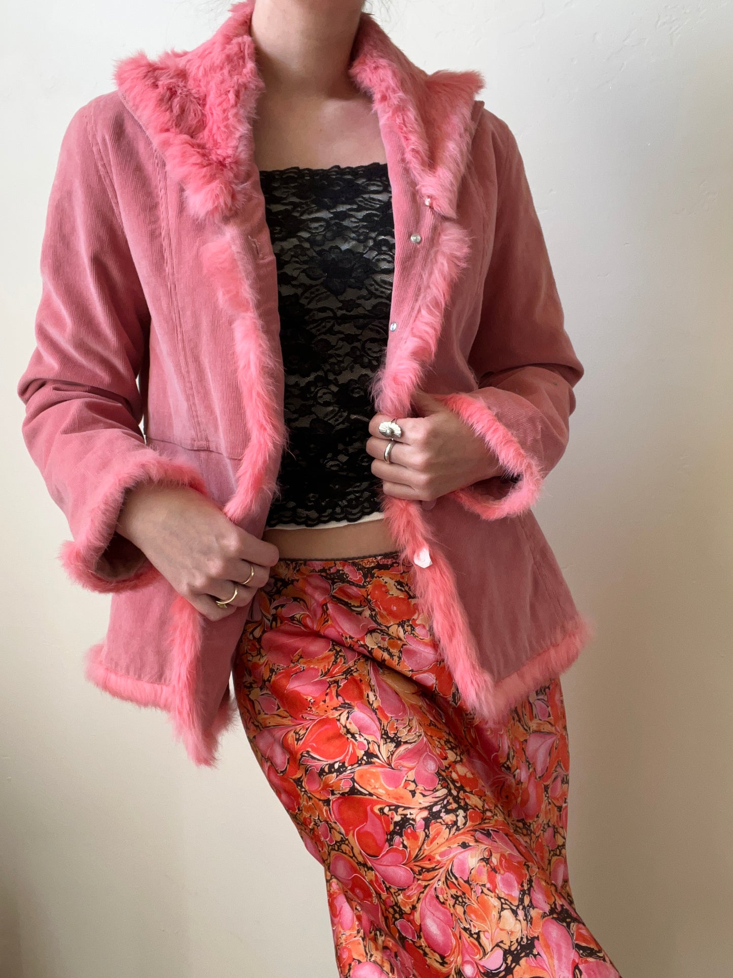 Pink Corduroy Fur Jacket